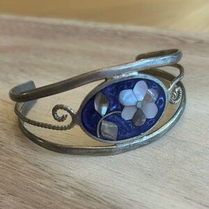 Vintage Alpaca Mexico Bracelet With Floral Design